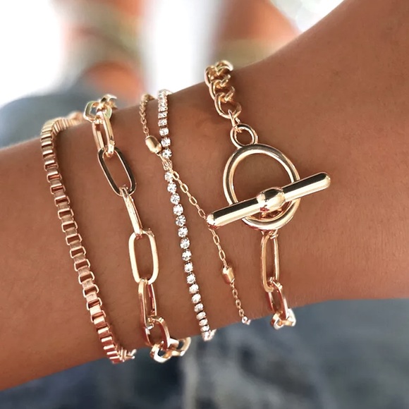 NEW Gold Box Chain Rhinestone Bracelets - Picture 1 of 3